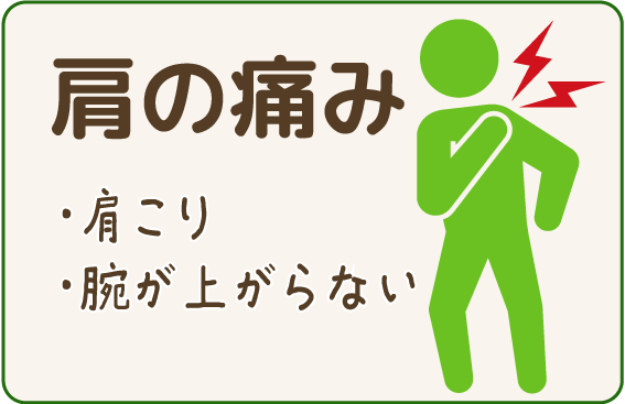 肩の痛み、腕が上がらない、肩こり